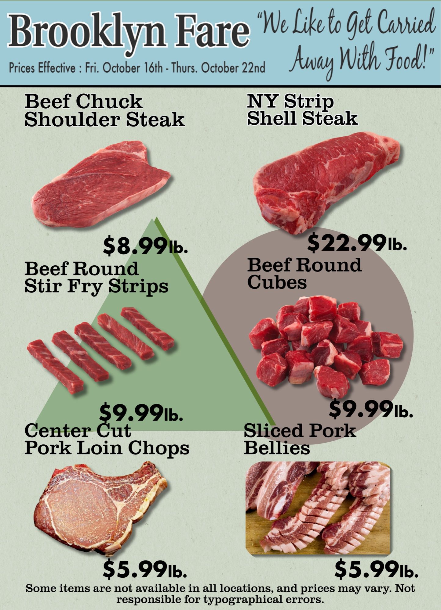 Brooklyn Fare weekly circular, page 1: steaks, stir-fry strips and pork chops